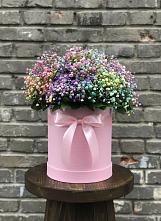 Цветочная композиция из Гипсофила и Розы в шляпной коробке в Дубровке