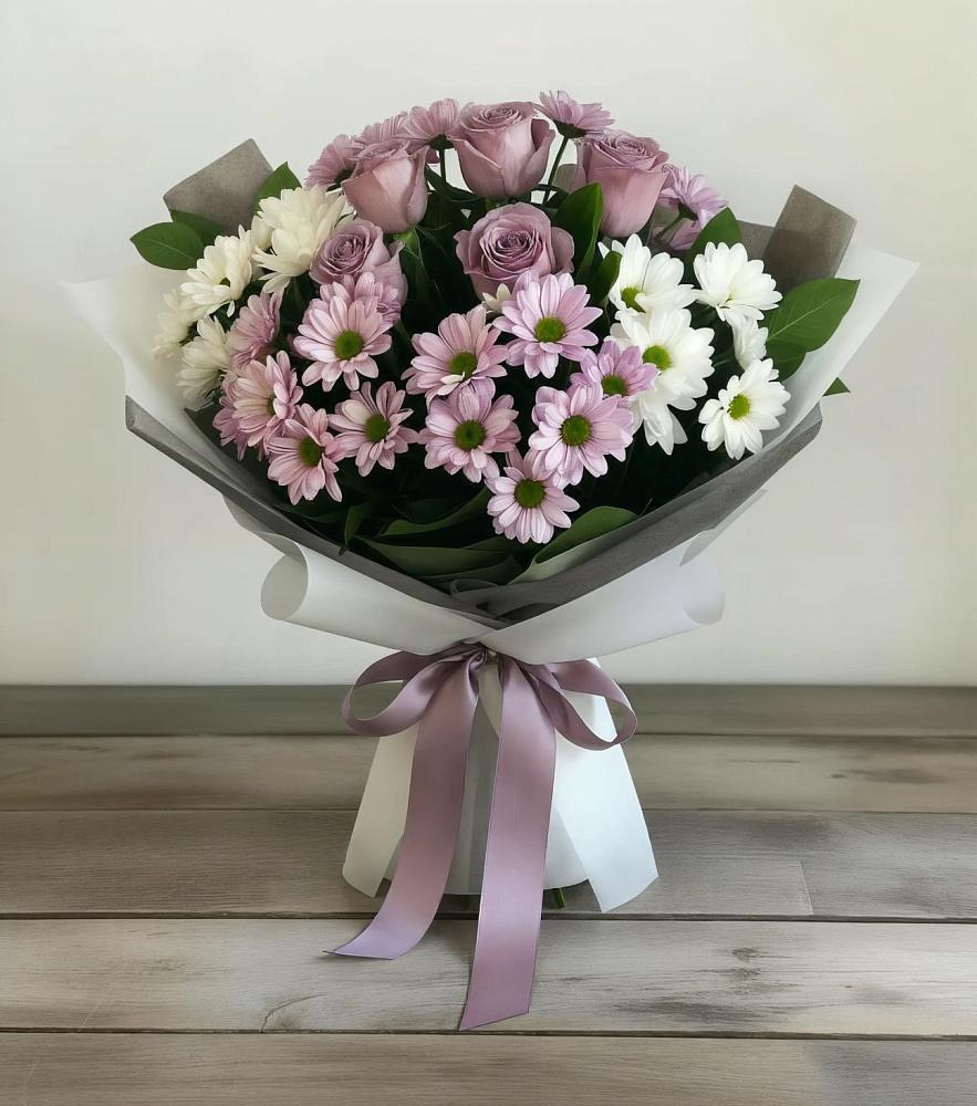 Букет цветов из: Хризантемы и Розы в Дубровке