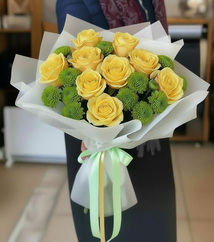 Букет цветов из: Хризантемы и Розы в Дубровке