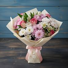 Букет цветов из:  Хризантемы, Альстромерии и Розы в Дубровке