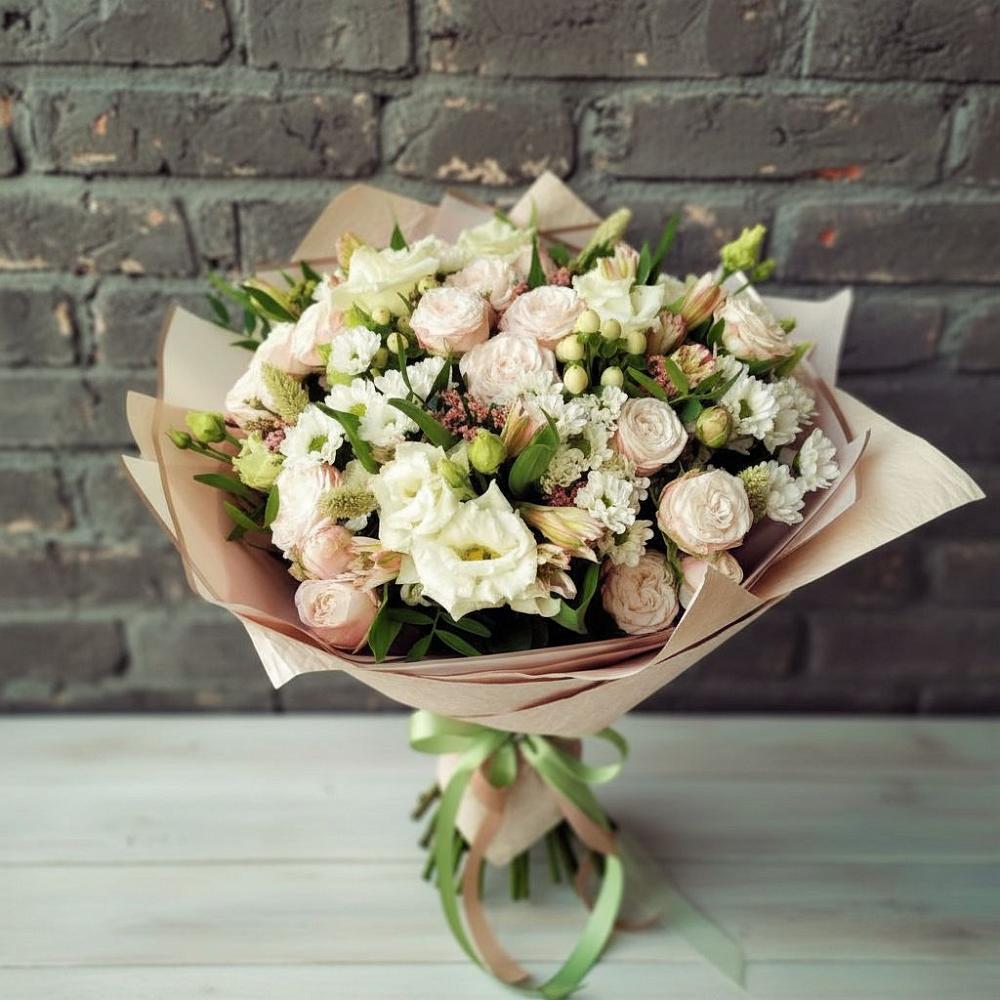 Букет цветов из: Альстромерии, Розы и Хризантемы в Дубровке