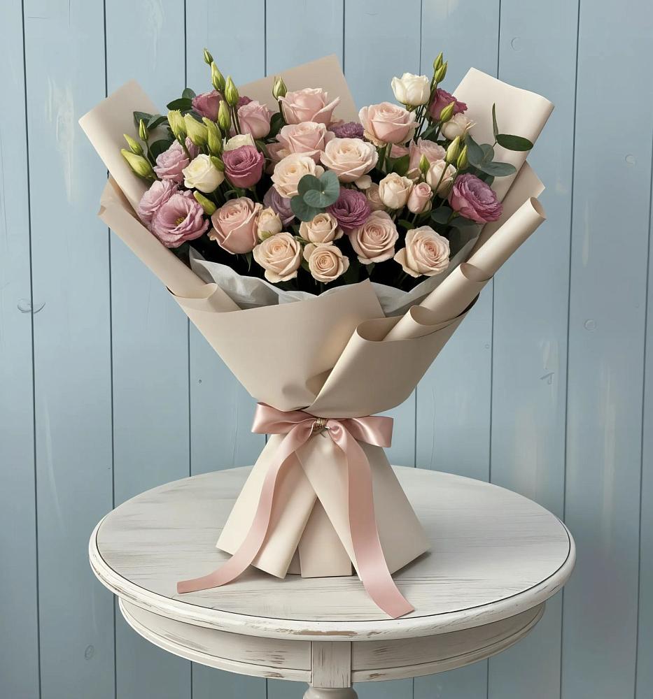 Букет цветов из: Розы и Лизиантусы в Дубровке