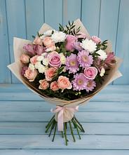 Букет цветов из:  Хризантемы, Розы и Альстромерии в Дубровке