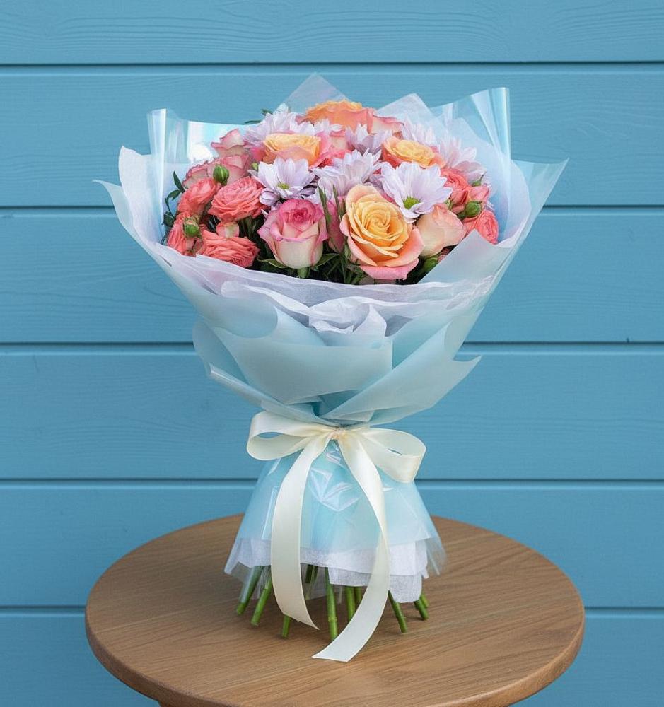 Букет цветов из: Хризантемы и Розы в Дубровке